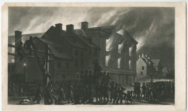 John Sartain, [Destruction of the Hall] Drawn from the spot. Mezzotint (Philadelphia, [1838]). Library Company Digital Collections. Sartain's view focuses more on the shady-looking mob.