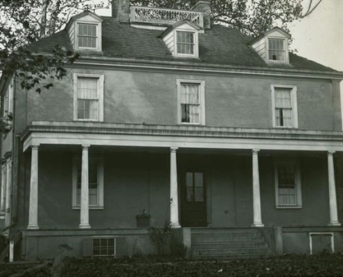 Black and white photograph of exterior of house