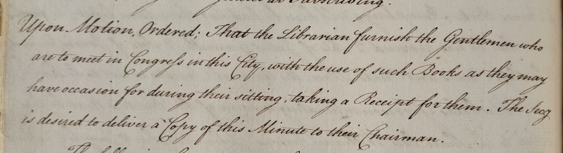 Photograph of detail from August 31, 1774 directors minutes