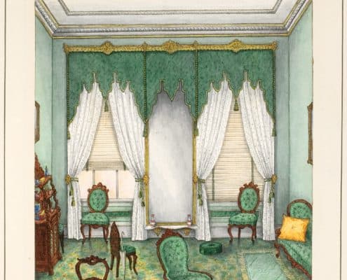 Front end of Parlor, No. 325 S. 18th Street, 1855-1874. Watercolor by G. Albert Lewis in Anne Lewis album, “Memories of the Homes of Grandma Lewis.”