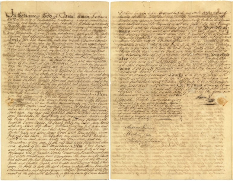 Photograph of recto and verso of Aaron Levy will