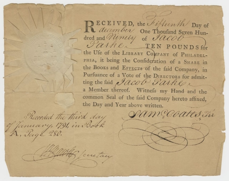Photograph of Jacob Parke share certificate
