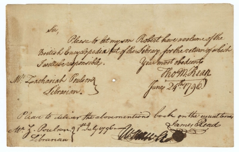Photograph of handwritten correspondence from Thomas McKean to the Library Company