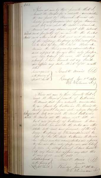 Photograph of page of Library Company share record book