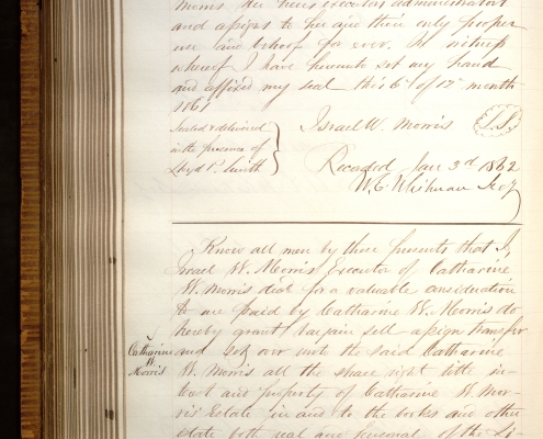 Photograph of page of Library Company share record book