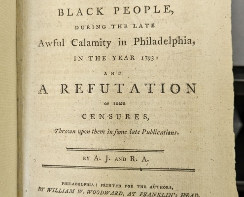 Photo of the title page of the 1793 pamphlet published by Absalom Jones and Richard Allen