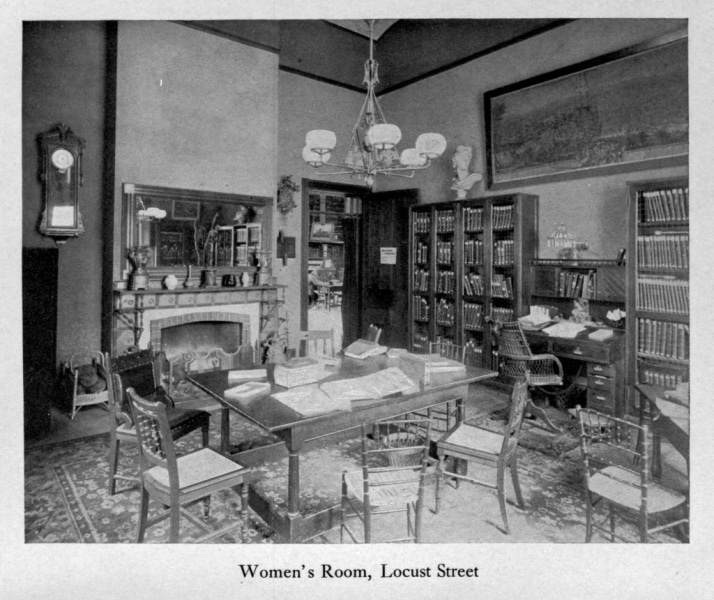 Black and white photograph of the interior of the women's room at the Juniper and Locust Street branch
