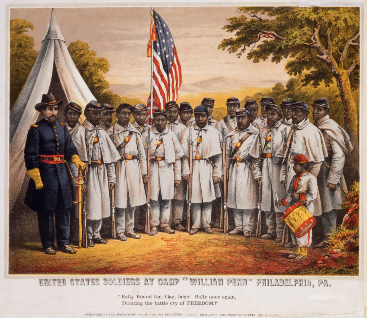 Poster of black U.S. soldiers at Camp William Penn
