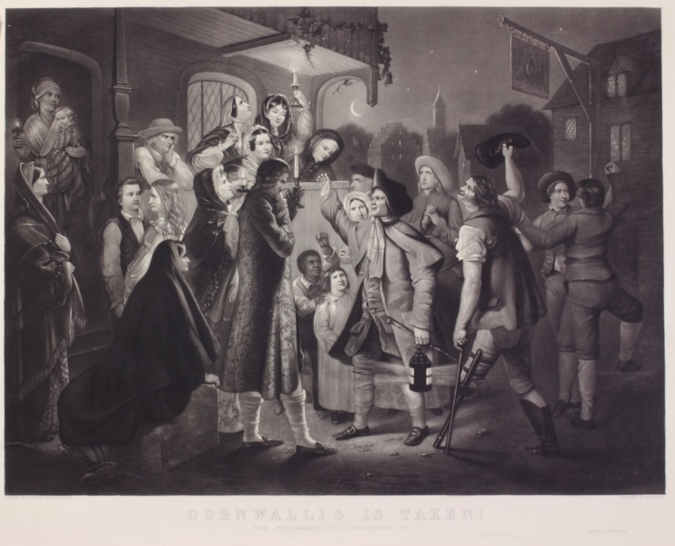 Illustration showing a group of people crowded around listening to a man
