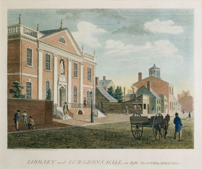 OBJ_digitool_37984_Library and Surgeons Hall Color engraving of the Library Company of Philadelphia's 1791 building on 5th and Library Streets