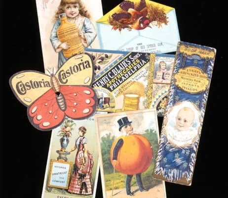 Collage of trade cards from the William Helfand Patent Medicine Trade Card Collection.
