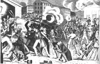 Scene from the riots in July 1844. Woocut in John B. Perry, A Full and Complete Account of the Late Awful Riots in Philadelphia (Philadelphia, 1844).