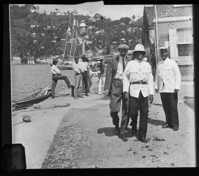 William Jennings, Barbados Policemen and Stokes, ca. 1920. Lantern slide.