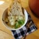 Leek Soup served with fresh crusty bread and basil.