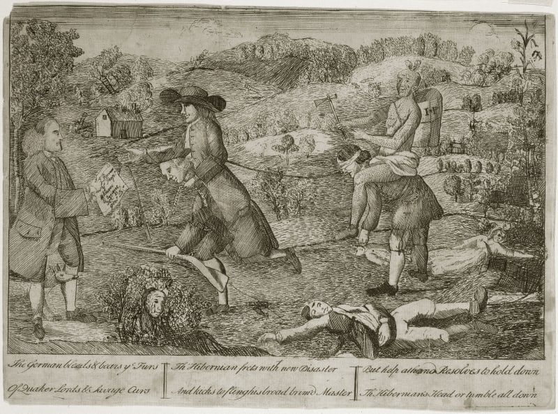 Claypoole, James. The German Bleeds & Bears ye Furs Of Quaker Lords & Savage Curs ... (Philadelphia, 1764).