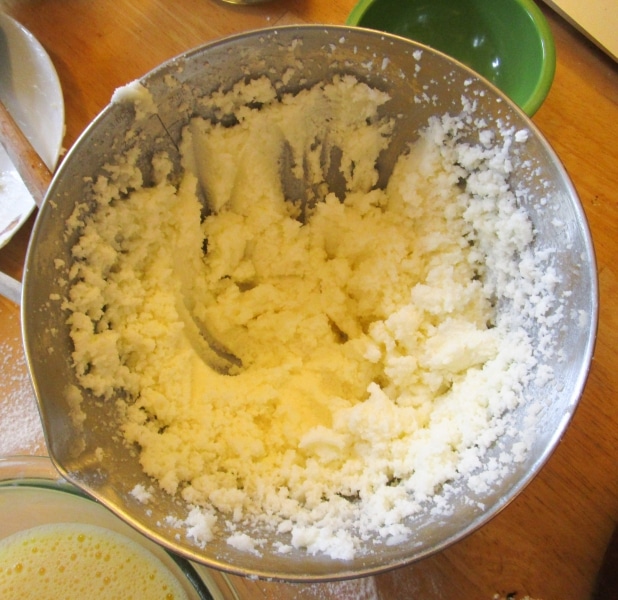 Butter and sugar creamed together by hand
