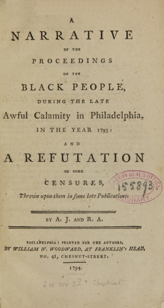 Title page from A Narrative of the Proceedings of the Black People….
