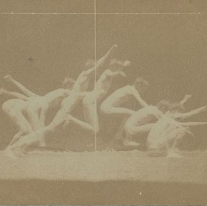 Late 19th-century motion-study photograph of nude, jumping white man.