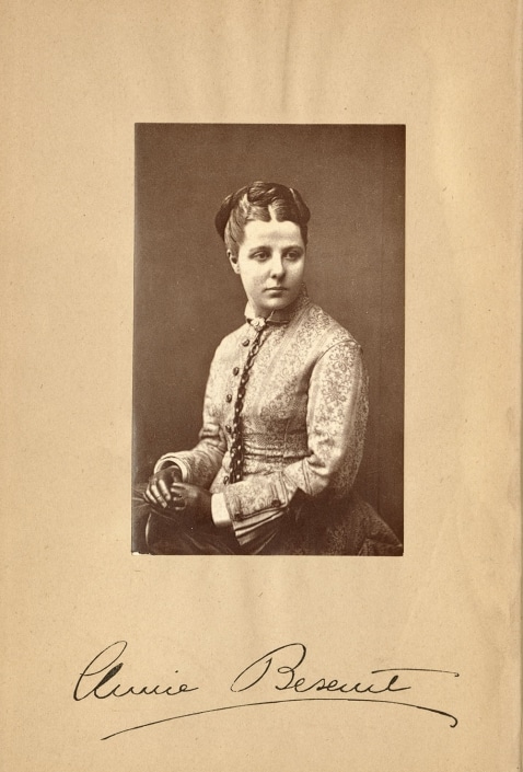 Photographic portrait of Annie Besant with signature