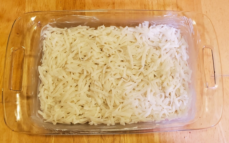Noodles in baking tray