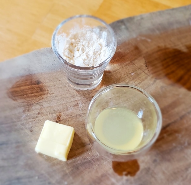Flour, butter, and water, the final three ingredients
