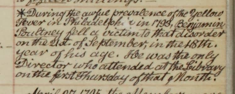 Photograph of detail from chronological share and directors register