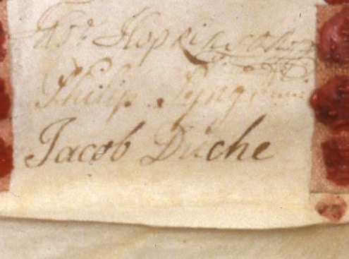 Photograph of signature of Jacob Duche on 1731 document