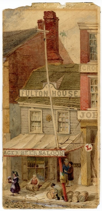 John Mackie Falconer, Fulton House, No. 121 South Second Street, Philadelphia. Watercolor, 1861.