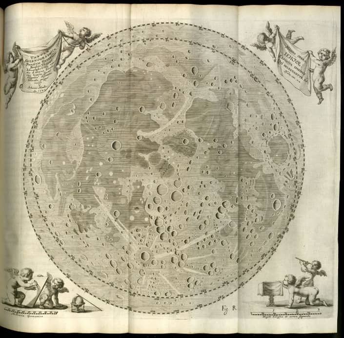 Caption: Plate “Fig. R” in Johannes Hevelius, Johannis Hevelii Selenographia : Sive, Lunae Descriptio ... (Gedani: Autoris sumtibus, typis Hünefeldianis, 1647), opp. p. 262.