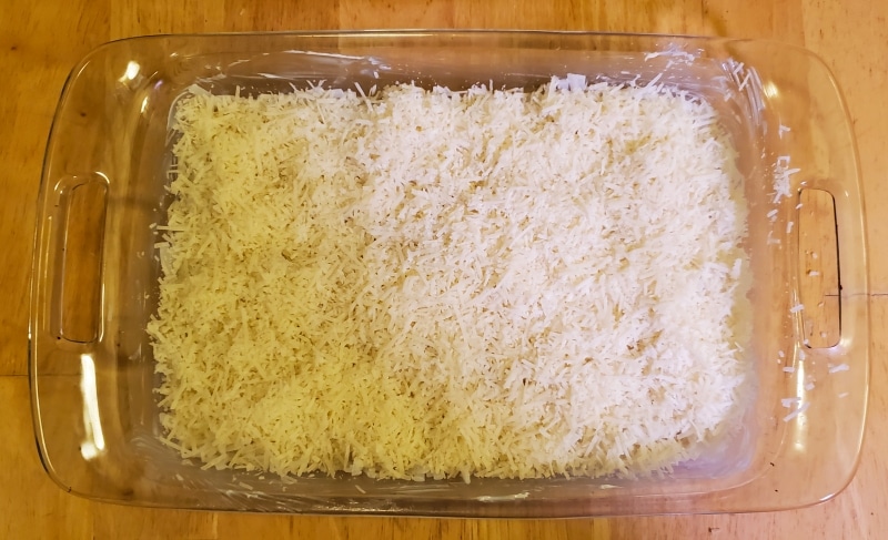 Parmesan topped vermicelli in baking tray