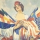 Partial image of woman holding flags from Sesquicentennial poster