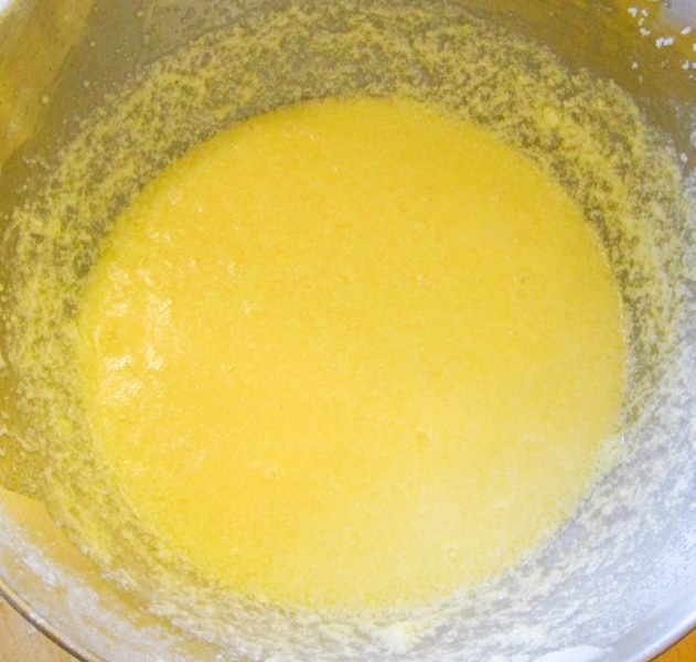Frothy eggs added to creamed butter and sugar