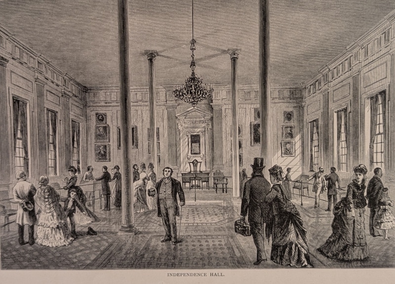 Illustration of the interior of the Hall of Independence after it was redecorated by Frank Etting's committee